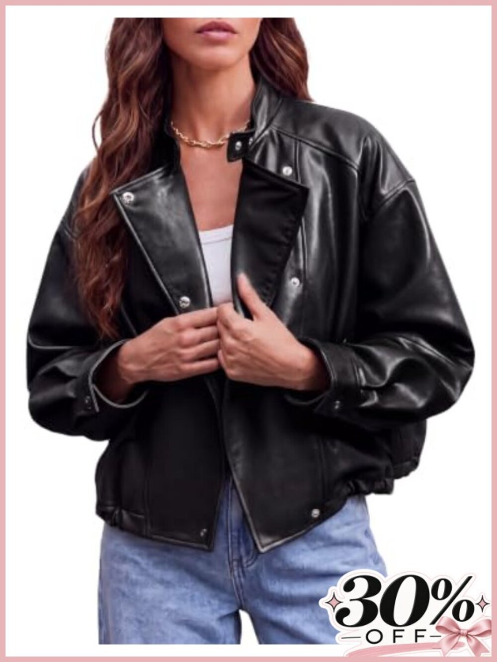 Oversized Faux Leather Motorcycle Cropped Coat